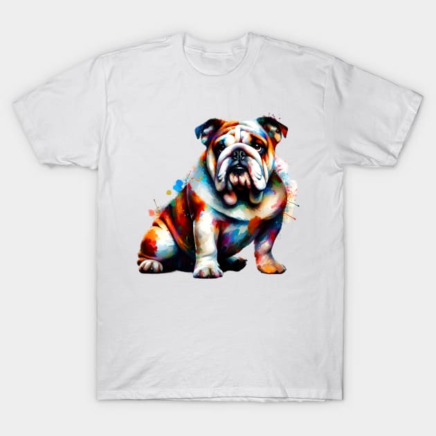 Expressive Splashed Paint Bulldog in Vivid Colors T-Shirt by ArtRUs